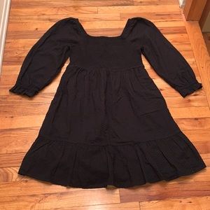 JCrew smocked clip-dot puff sleeve dress Medium Black